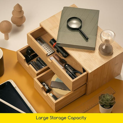 MEEDEN Bamboo Desk Organizer with Drawers: Desktop Storage Drawer Container - Tabletop Storage Organization Box for Office Home Toiletries Supplies
