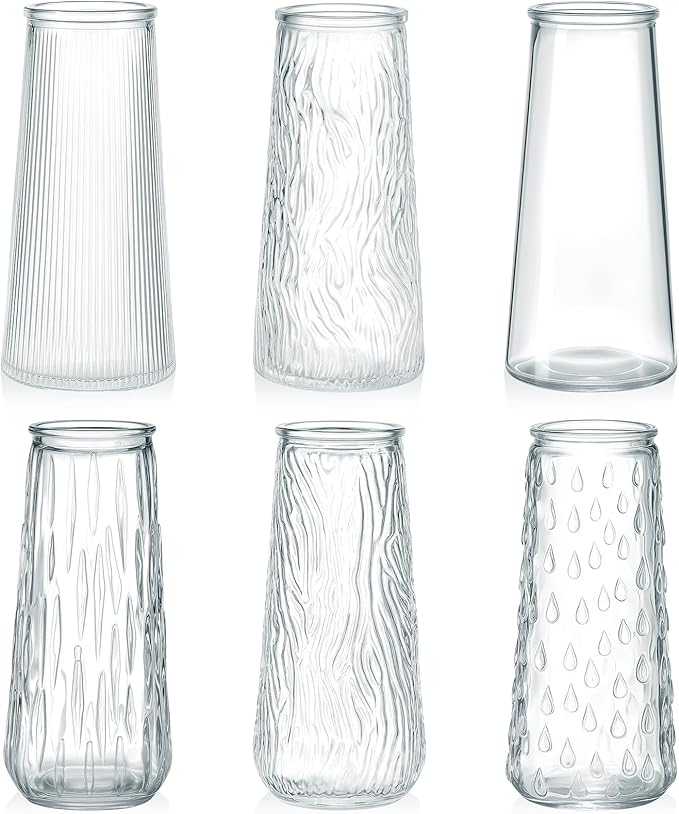 6 Pcs 6 Inch Clear Glass Flower Vases for Centerpieces Wedding Party Table Centerpiece Home Decor Small Bud Vases for Flowers Rose Tulip Stems Housewarming Gift