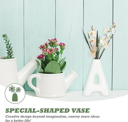 Ceramic Letter a Vase Small Matte White Porcelain Decorative Flower Vase Home Table Decor Retro Style Desktop Accent for Living Room Office