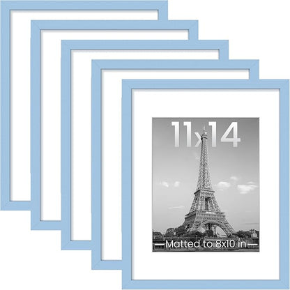 upsimples 11x14 Picture Frame Set of 5, Display Pictures 8x10 with Mat or 11x14 Without, Wall Gallery Photo Frames, Blue