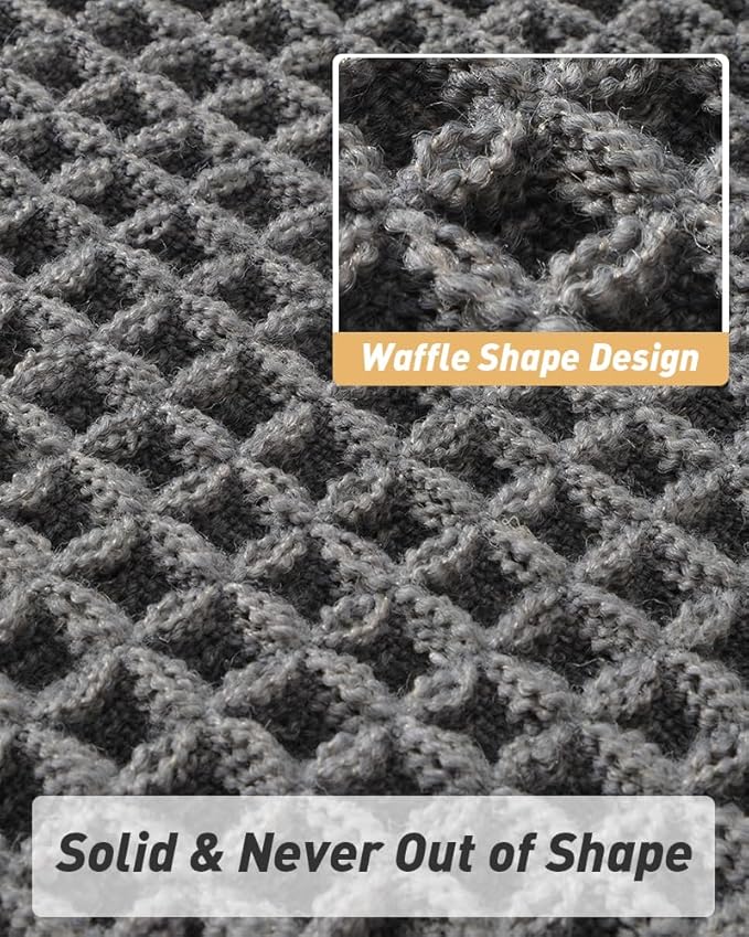 AMOAMI Upgraded Waffle Bath Mat, Super Absorbent Non Slip Bath Mats for Bathroom Floor, Machine Washable Bathroom Rugs with Tassels, Rubber Backed Bathroom Mats, Ultra Soft, 17" x 24", Dark Grey