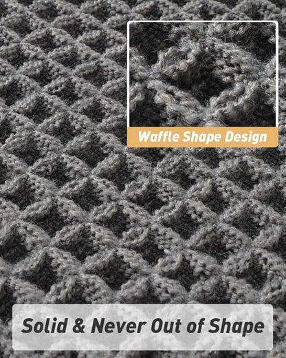 AMOAMI Upgraded Waffle Bath Mat, Super Absorbent Non Slip Bath Mats for Bathroom Floor, Machine Washable Bathroom Rugs with Tassels, Rubber Backed Bathroom Mats, Ultra Soft, 20" x 32", Dark Grey