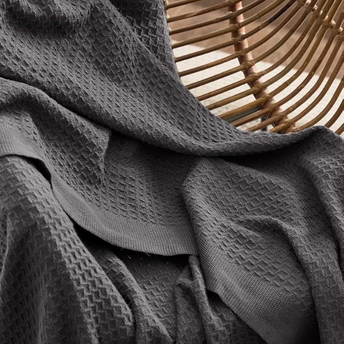 Bedsure Gentlesoft 100% Cotton Blanket King Size for Bed - Breathable and Soft, Thick Cozy Waffle Weave Christmas Blanket Gift for Women, Dark Grey, 104x90 inches
