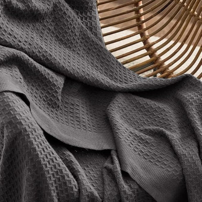 Bedsure Gentlesoft 100% Cotton Blanket Twin XL Size for College Dorm - Breathable and Soft, Waffle Weave Twin Blanket for Summer, Dorm Room Essentials, Dark Grey, 66x90 inches