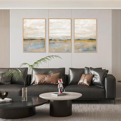 HLNIUC Large Abstract 3 Piece Wall Art 16x24, Neutral Distant Mountain Wall Decor, Watercolor Beige Dusty Nature Landscape Painting, Modern Pastel Scenery Art Prints for Living Room, Bedroom, Office