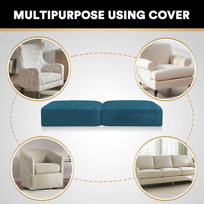 PrinceDeco Stretch Velvet Couch Cushion Covers, Soft Cushion Slipcover for Chair Loveseat Sofa Cushion Furniture Protector Seat Cushion Sofa Cover(Each Width Up to 29.5" Deep Teal)