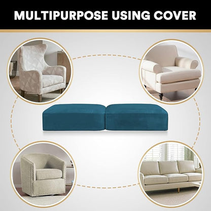 PrinceDeco Stretch Velvet Couch Cushion Covers, Soft Cushion Slipcover for Chair Loveseat Sofa Cushion Furniture Protector Seat Cushion Sofa Cover(Each Width Up to 29.5" Deep Teal)