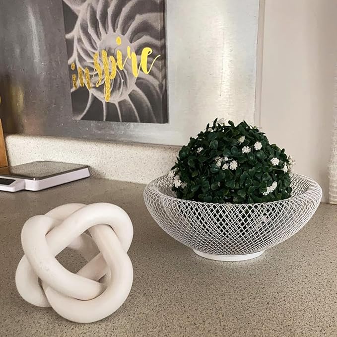 3-Link Wood Chain Link Coffee Table Decor, White Wooden Knot Decor for Coffee Table Farmhouse Decortive for Home Boho Modern Shelf Decortion(White)