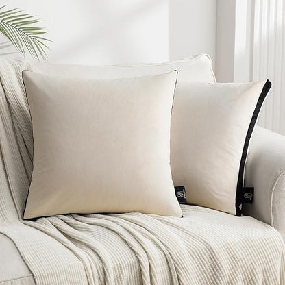 Phantoscope Pack of 2 Velvet Throw Pillow Covers, Decorative Soft Velvet Pillows Accent Double-Sided Gusseted Design, Square Cushion Case for Couch Sofa Bed, Off White, 18 x 18 inches 45 x 45 cm