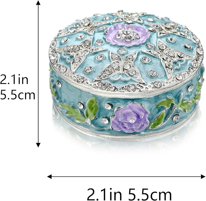 YU FENG 2.1inch Small Vintage Round Trinket Box Hinged Trinket Boxes Jeweled Ring Box Jewelry Trinket Box Gift for Girl Women Christmas Gift