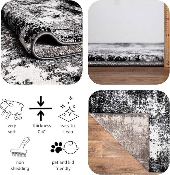 Keen Home Design Area Rugs - 2x3 Non-Shedding, Abstract Rugs for Kitchen, Living Room, Bedroom, Dining Room, Entryway - Size: 2' x 3', Abstract Black