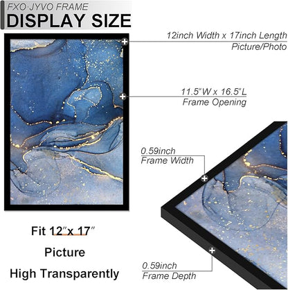 12x17 Picture Frame Set of 3, Black Frame for 12 x 17 Inch Picture Poster Photo, Light Weight and High Transparent 12 by 17 Frame for Wall - 3 Pack/Black/12 x17