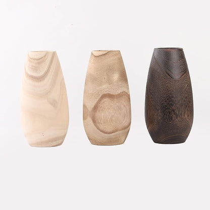 Handmade Eco-Friendly Wooden Vase Set - Natural Solid Paulownia Wood Vases for Home Decor, DIY Hand-Painted Design, Unbreakable Decorative Gift Set (7”, 10”, 12”) (Light Conical Vase 5.7×10.6in)