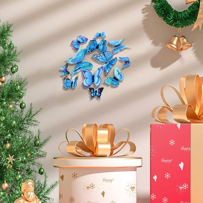 Somotersea 24Pcs 3D Butterfly Wall Decor - Removable Butterfly Decoration for Girls Room & Birthday Party - Blue