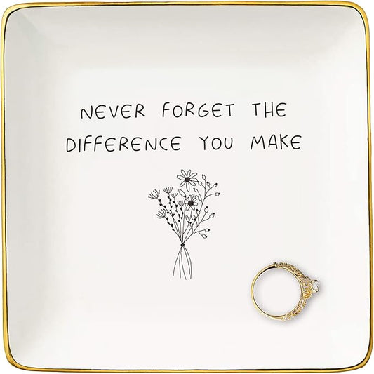 Thank You Gifts for Women-Appreciation Gifts for Boss Co-workers,Teachers,Nurse,Friends,Sister-Promotion New Job Present-Jewelry Tray Trinket Holder Ring Dish-Never Forget the Difference You Make