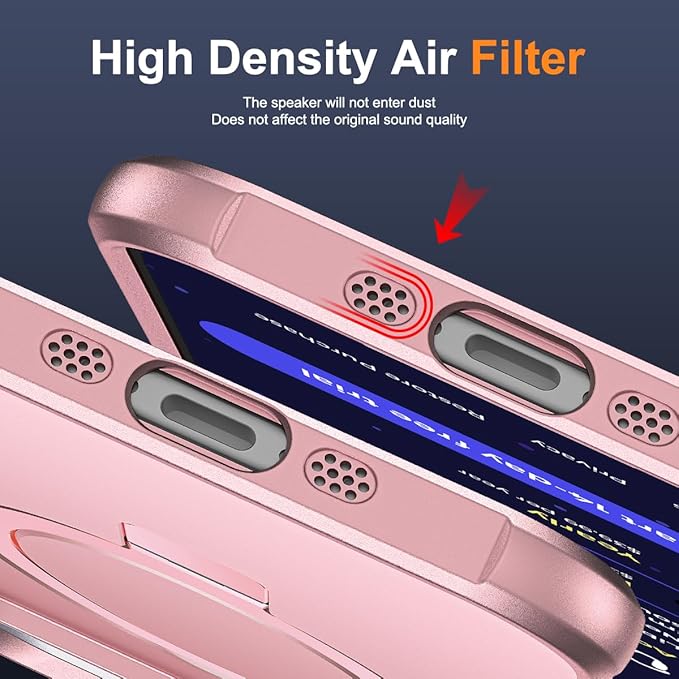 Compatible with iPhone 17 Air Case with Invisible Magnetic O-Ring Stand Military-Grade Phone Case for iPhone 17 Air 6.5" [Compatible with Mag-Safe][Great Grip Feeling], Rose Gold
