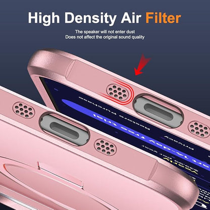 Compatible with iPhone 17 Air Case with Invisible Magnetic O-Ring Stand Military-Grade Phone Case for iPhone 17 Air 6.5" [Compatible with Mag-Safe][Great Grip Feeling], Rose Gold