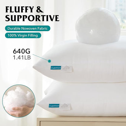 Oubonun 20 x 20 Throw Pillow Inserts - Soft, Plush & Decorative Down Alternative Pillows for Couch Sofa Bed, Machine Washable - White, Pack of 4
