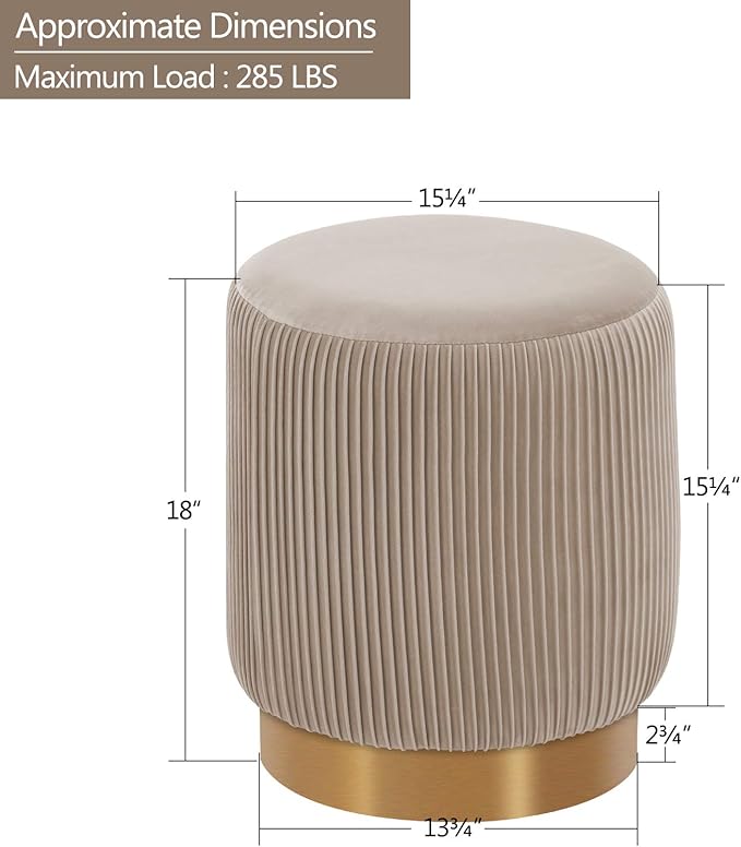 DUHOME Modern Round Velvet Ottoman Footrest Vanity Stool Khaki