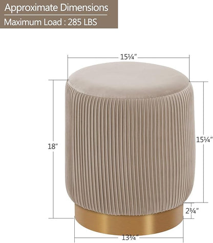 DUHOME Modern Round Velvet Ottoman Footrest Vanity Stool Khaki