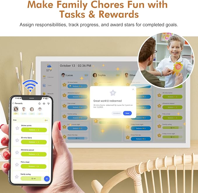 24-inch Digital Calendar for Family-Business-Planner - Touchscreen Interactive Display Smart Electronic Calendar, Auto-Sync Google iCloud Outlook Calendars, Selectable Reminders for Father and Mother