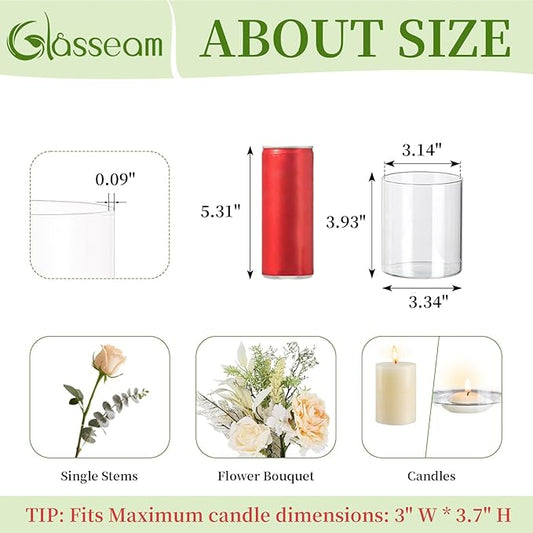 Glasseam Glass Cylinder Vases for Centerpieces, Small Clear Flower Vase Set of 12, Modern Floating Candle Vases Decor, Decorative Hurricane Candle Holders for Wedding Dining Table Decorations, 4in