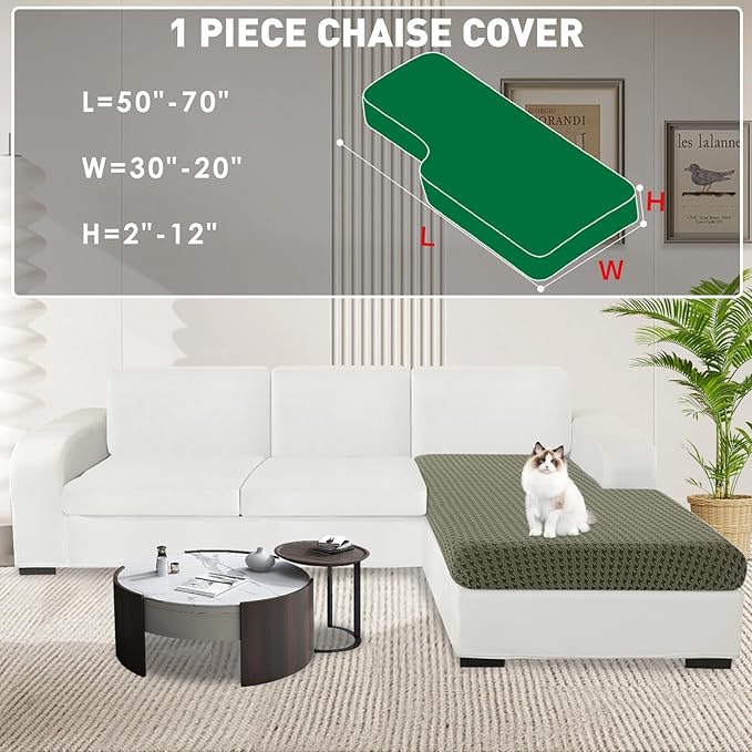 MAXIJIN Couch Cushion Covers for Sectional Sofa, Stretch Sofa Cushion Cover Washable Furniture Protector with Elastic Bottom & Non-Slip Strap for Pets Kids (1PC Chaise Cover, Army Green)