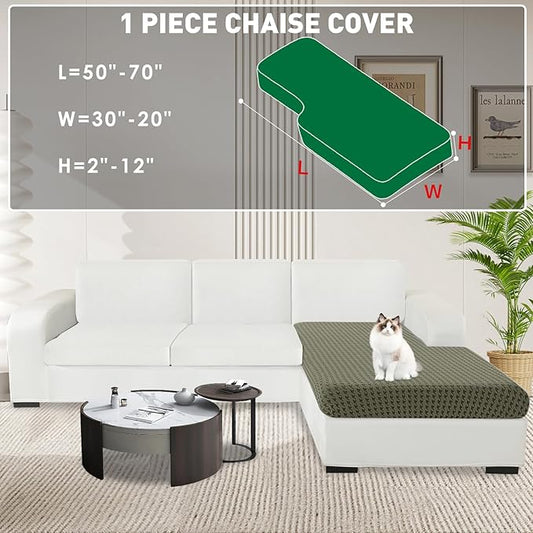 MAXIJIN Couch Cushion Covers for Sectional Sofa, Stretch Sofa Cushion Cover Washable Furniture Protector with Elastic Bottom & Non-Slip Strap for Pets Kids (1PC Chaise Cover, Army Green)