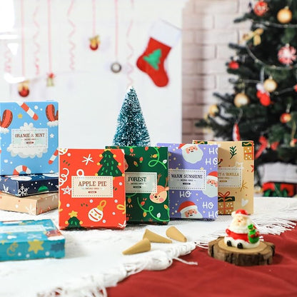 STRN Christmas Incense Cones Scented Kit, 120 Assorted Christmas Scented Cones with Incense Holder