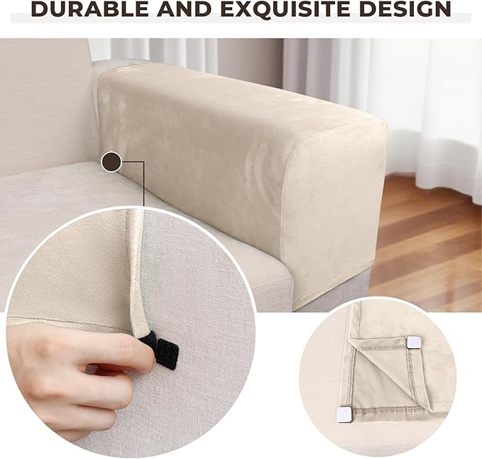 Couch Arm Covers 2 Pcs Sofa Armrest Covers Stretch Couch,Armrest Cover for Chairs Scratch-Resistant Sofa Arm Cover Armchair Slipcovers,Ivory