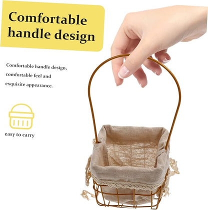 Iron Decorative Storage Basket Handle for Home and Garden Multi-functional Floral Arrangement Container Rustic Style Wire Handbasket for Living Room and Office Decor