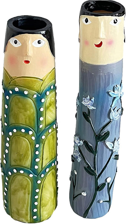 Spring Bud Vases, Bohemian Family Face Vase Boho Cute Home Decor, Character Vase Flower Plant Holder Bathroom Shelf Decor for House Decor Living Room Wedding Centerpieces (G)
