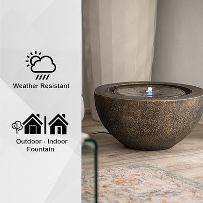 Xbrand 19.8" W Round Polyresin Indoor/Outdoor Sphere Fountain w/LED Light, Bronze