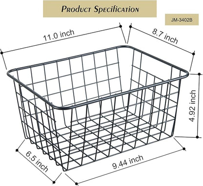 Wire Kitchen Storage Basket 4 Packs,Perfect Pantry Organization Accessories Basket,Laundry Baskets,Countertop Organization,Suitable for Kitchen,Bathroom,Bedroom,Tabletop,Stackable,Black