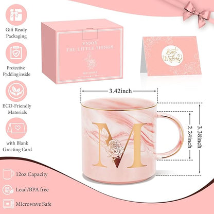 Valentines Day Gifts for Her, Anniversary Birthday Galentines Gifts for Women Mom Grandma Friend Sister Wife Teacher Coworker, Personalized Initial Customized Gift Monogrammed A-Z Coffee Mug 12 OZ(M)