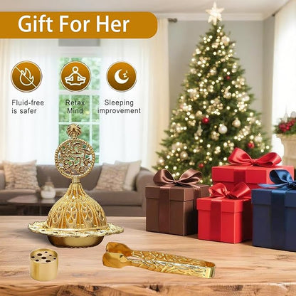 Majewel 3 in 1 Incense Holder, Vintage Incense Holders for Sticks with 9 Holes, Incense Burner Ash Catcher, Brass Incense Stick and Cone Burner for Meditation, Yoga, Home Decor(Coconut)