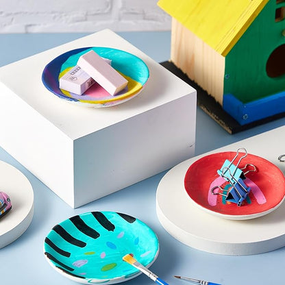 Kolldenn 8 Sets Jewelry Dish Making Kit DIY Paint Your Own Ceramic Arts and Crafts Kit Make Your Own Jewelry Bowls Gifts for Birthday Gift Ideas (Round Plate)