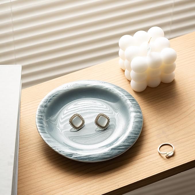 Ring Dish Holder, Jewelry Dishes for Women, Ceramic Trinket Dish Tray, Cute Key Bowl, Decorative Jewelry Plate, Gift for Friends Sister Mom Daughter (grey)