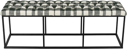 HomePop Upholstered Button Tufted Decorative Bench with Metal Base, Black and White Plaid