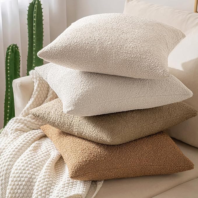 MIULEE 12x20 Inch Decorative Lumbar Throw Pillows for Bed Set of 2 Textured Boucle Neutral Winter Throw Pillow Covers Oatmeal Accent Solid Pillowcases Sofa Livingroom Home Decor