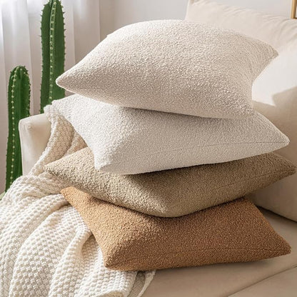 MIULEE 24x24 Decorative Euro Sham Throw Pillows for Bed Set of 2 Textured Boucle Neutral Winter Throw Pillow Covers Oatmeal Accent Solid Couch Pillowcases Sofa Livingroom Home Decor