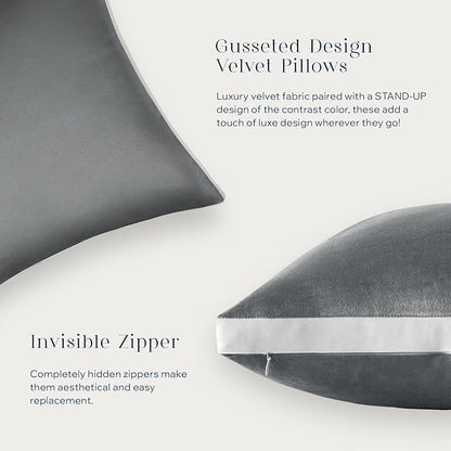 Phantoscope Pack of 2 Velvet Throw Pillow Covers, Decorative Soft Velvet Pillows Accent Double-Sided Gusseted Design, Square Cushion Case for Couch Sofa Bed, Deep Grey, 18 x 18 inches 45 x 45 cm