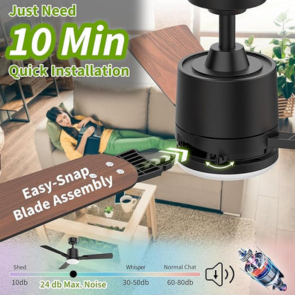 Ceiling Fans with Lights, 42 Inch Low Profile Ceiling Fan with Light and Remote Control,10 Min Quick Installation,Reversible,3CCT Dimmable,Quiet,Black Small Ceiling Fan for Bedroom Indoor/Outdoor