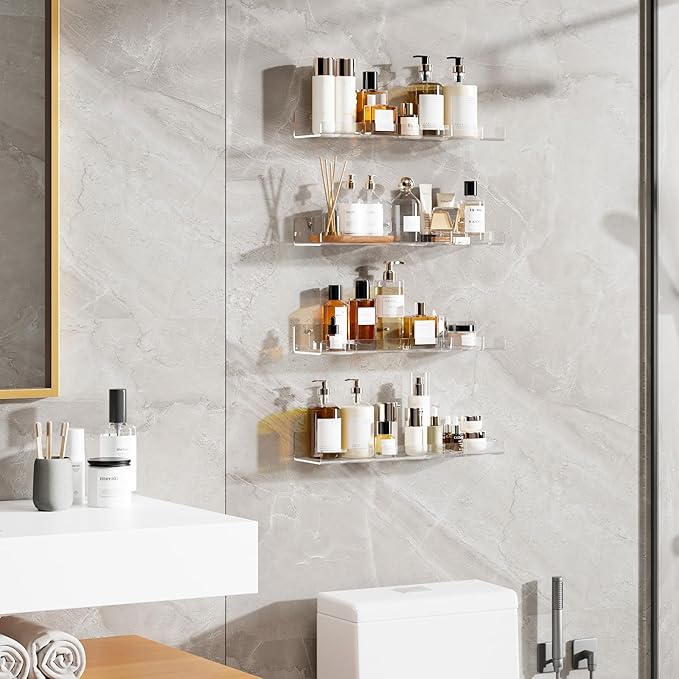 Dooiclear 2 Pack Floating Shelves for Wall, 15" Clear Book Shelf, Acrylic Floating Wall Shelf, Display Shelves Organizer for Bathroom, Classroom, Bedroom, Living Room, Kitchen, Room Decor