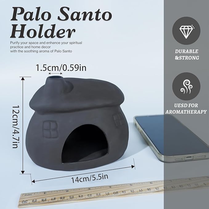 Palo Santo Burner - Mini Tabletop Chiminea House Design, Smudge Bowl Holder for Sage & Incense Cones - Perfect for Meditation, Ash,Zen,Yoga, Spiritual Altars, Home Décor & Thoughtful Gifts