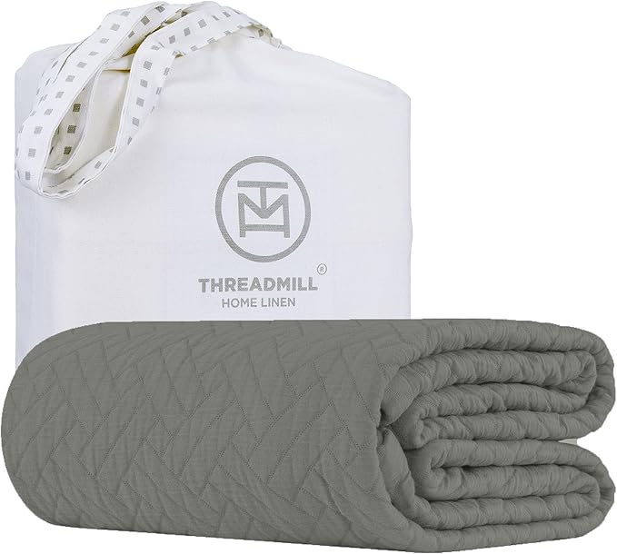 Threadmill Luxury Cotton Blankets for Queen Size Bed | All-Season 100% Cotton Queen Size Blanket | Criss Cross Jacquard Cozy Lightweight, Soft Breathable Coverlet fits Full Size Bed, 90x92 | Dark Grey