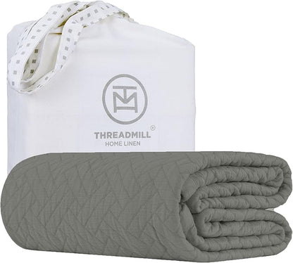Threadmill Luxury Cotton Blankets for Queen Size Bed | All-Season 100% Cotton Queen Size Blanket | Criss Cross Jacquard Cozy Lightweight, Soft Breathable Coverlet fits Full Size Bed, 90x92 | Dark Grey