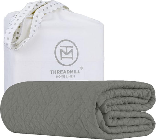 Threadmill Luxury Cotton Blankets for King Size Bed | All-Season Cozy 100% Cotton King Blanket | Criss Cross Jacquard Soft & Lightweight Coverlet fits California King Size Bed, 104x92 | Dark Grey