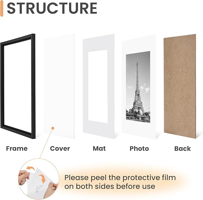 upsimples 8x10 Picture Frame Set of 5, Display Pictures 5x7 with Mat or 8 x 10 Without, Wall Gallery Photo Frames, Black