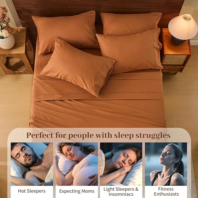 MEISHANG 100% French Pure Linen Sheets Queen Size - Bed Sheets 4 Piece Sets, Soft Durable Flax Linen, Anti-Tear Breathable Oeko-Tex Certified with 16" Deep Pocket (Brown)